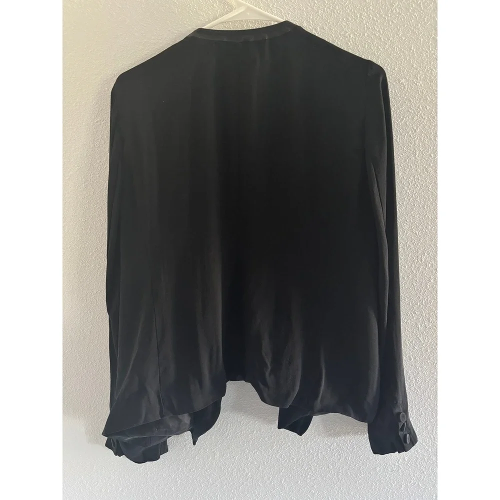 Eileen Fisher Georgette Crepe Jacket Womens Large Black Silk Leather Sustainable